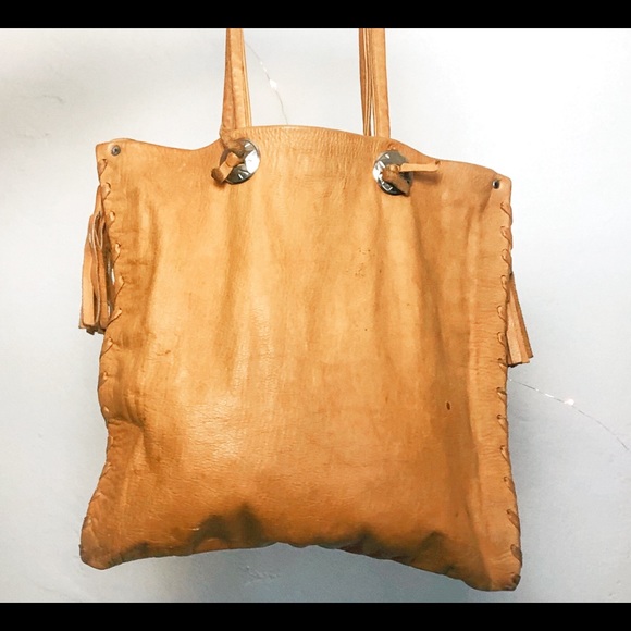 Vintage Native American Leather Tote - Picture 4 of 4